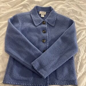 Talbot's Petites Jacket sz PP Pure Wool Light Blue Pockets Collar Button Up